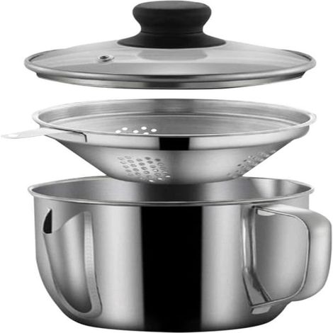 Filtro de aceite de acero inoxidable 304 de 1 litro para uso doméstico, separador de aceite de cocina plateado con tapa y filtro. (1/5)
