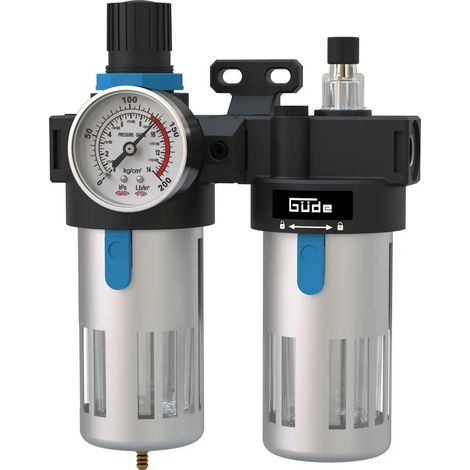 Güde Druckluft Wasserabscheider und Nebelöler Druckminderer bis 10 Bar 1/4"