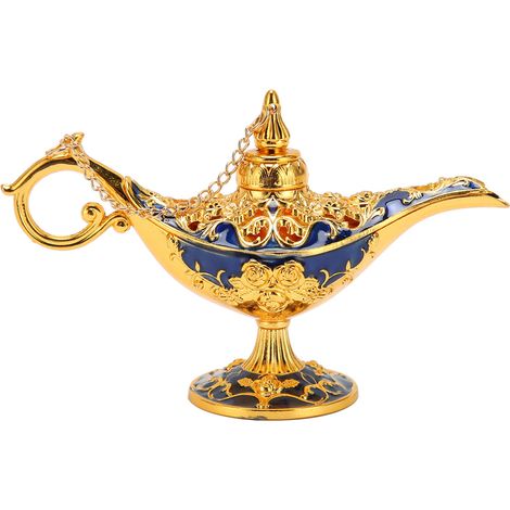 Lampe Génie Vintage Décoration de Collection Rare Petite Alliage de Zinc Légende Génie Lumière Or Saphir Bleu (1/5)