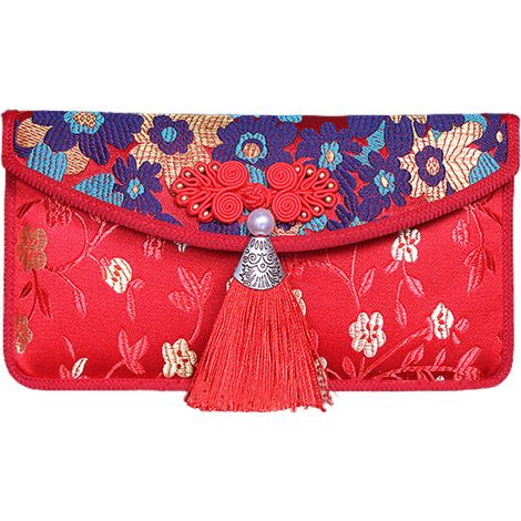 Seidenumschlag, rot, chinesischer roter Glücksumschlag für Frühlingsfest, Hochzeit, Neujahr, Geburtstag, Sonnenblumenperlen (1/2)