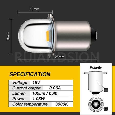 Kit de conversion LED 3V-4x DC 3V 6V PR2 P13.5s 2835 pour lampe torche de vélo, lanterne d'outillage, lampe de travail, ampoules de remplacement Maglit 4300K, 18V (1/2)