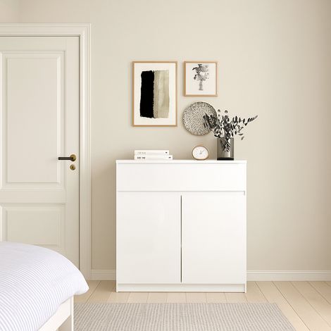 Dmora Buffet avec portes et un tiroir, blanc brillant, 80 x 100 x 41 cm (1/5)