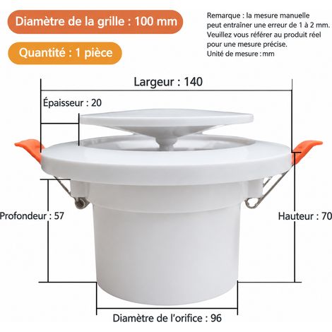 Bouche d'aération circulaire à disque 100 mm blanc avec filtre pour VMC 10 100mm blanc 14 × 14 × 7 cm 140 g – Livraison gratuite