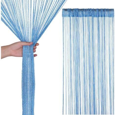 FENOPLASTICARideau de porte à pompons, rideau de séparation de porte et de fenêtre, adapté à la décoration de la maison (100 x 200 cm), bleu (1/4)