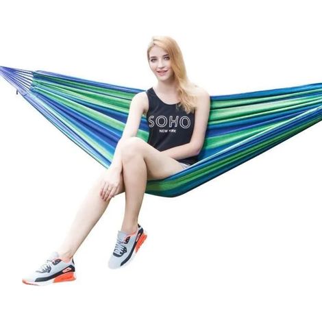 E-SENIOR-Hamac 200x150cm Toile à Voile 2 Personnes 200kg de Charge Loisirs Patio Léger Camping - Bleu (1/4)