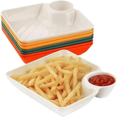 BelleRise - Plateau de service 8 pièces pour chips et salsa, réutilisable, coloré, avec bols à sauce en plastique 4 (1/5)