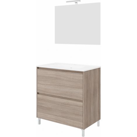 Meuble de salle de bain moderne lavabo 80cm miroir Lisbonne 80 - bois neutre (1/8)