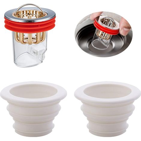 Bouchons Vidange Sol Douche, avec 2 Anneau d'Étanchéité d'Égout, Joint Tuyau Vidange, pour Salle de Bain, Cuisine, L'évacuation de Machine à Laver (Rouge, Blanc) (1/5)