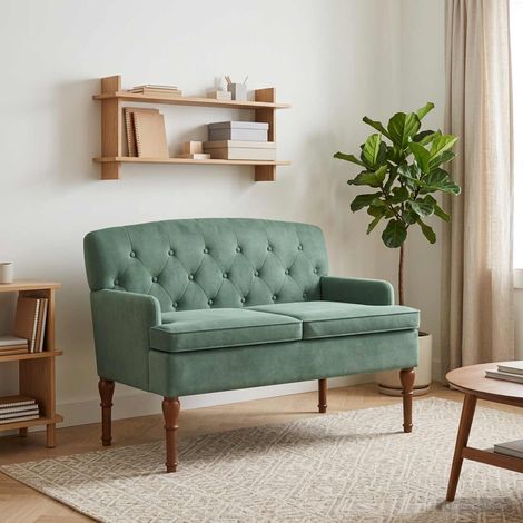 vidaXL Loveseat con bottoni imbottiti Verde Mare 111 x 65 x 79 cm (1/5)