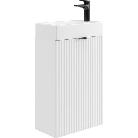 Meuble lave main strié porte réversible blanc - H60 x L40 x P22 - VAHIRA