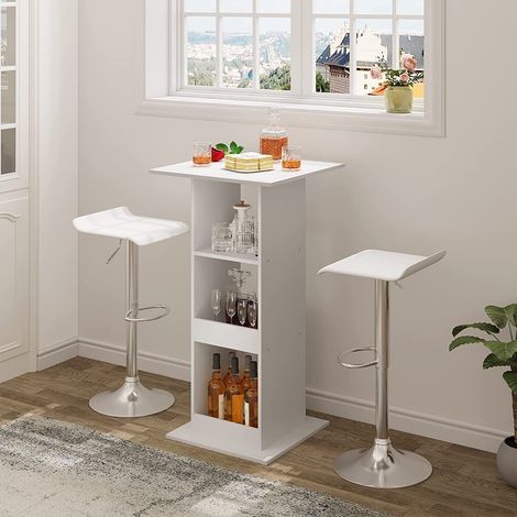 WOLTU Bartisch Bistrotisch Stehtisch Küchentisch Tresentisch Thekentisch, eckiger Tisch mit 3 Regalfächern, für Bar Küche Wohnzimmer, aus Holzwerkstoff, Tischhöhe 112 cm, Weiß (1/5)