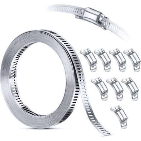 Kit d'assortiment de colliers de serrage en acier inoxydable 304, 3M découpée sur mesure + 8 attaches plus solides,grande bande d'engrenage à vis sans fin réglable, colliers de serrage à vis (1/4)