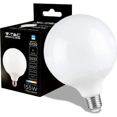 LAMPADINA LED E27 22W BULB G120 GLOBO SMD CHIP SAMSUNG -V-TAC VT-242 Bianco Caldo (1/10)