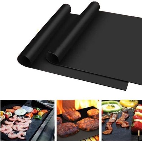 Barbecue grill Tapis - Lot de 2 Extra long (40 x 50 cm, Noir) et de cuisson antiadhésif Tapis de cuisson en téflon durable (1/4)