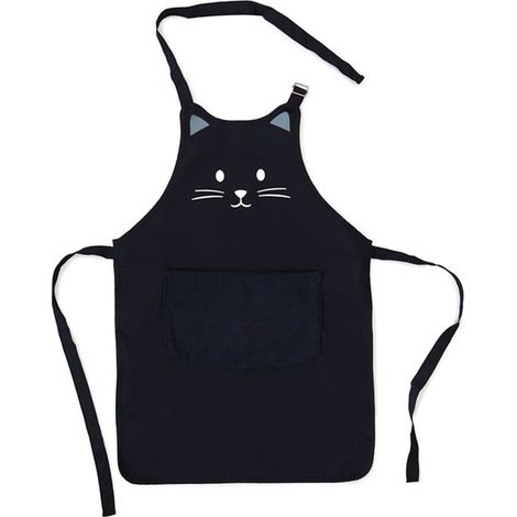 Delantal de cocina para mujer con estampado de gatito negro divertido (1/5)