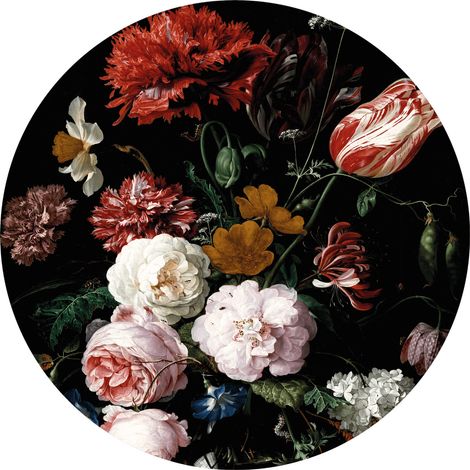 Papier peint panoramique coloré et noir | Tapisserie panoramique floral vase de fleurs | Papier peint panoramique salon aspect roses moderne - 140 x 140 cm (3 pièces) (1/2)