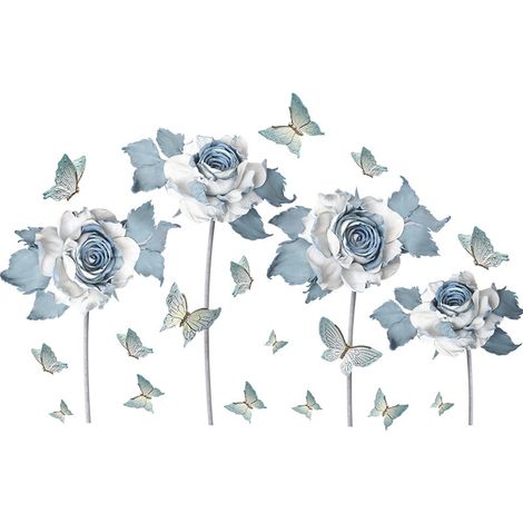 Stickers muraux papillon bleu et fleur, décoration murale pour la maison (Dimensions : 85 cm x 55 cm) (1/5)