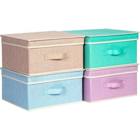 Aufbewahrungsboxen mit Deckel und Griff, 4er-Set, faltbar, 33,5 cm, Regenbogenfarben (1/5)