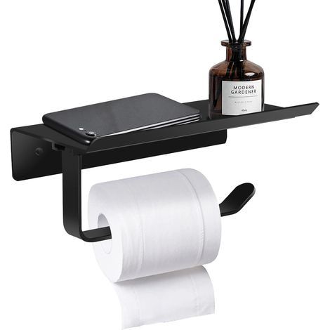 Wandmontierter Toilettenpapierhalter, Toilettenpapierrollenhalter, Wandmontierter Toilettenpapierhalter aus Aluminium mit geräumigen Ablagen, für Toiletten, Küchen, Badezimmer, Aufbewahrung (1/4)