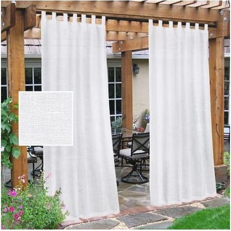 White Sheer Curtains for Patio, Waterproof Privacy Screen, Light Filtering, with Removable Self-Adhesive Tie Backs, Set of 2, 52 x 84 Inch (1/5)
