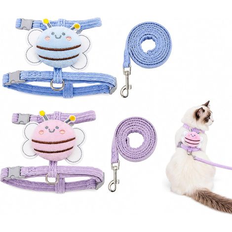1 Ensemble Harnais et Laisse pour Chat, 2 Harnais de Sécurité Réglables pour Chats et Petits Chiens, Conçu pour Promenades et Entraînement, Matériau Respirant pour un Confort Optimal (1/5)