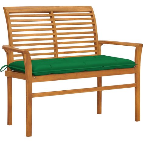 Panca da giardino arredo da esterno terrazza con cuscino verde 112 cm legno massello di teak 020011558