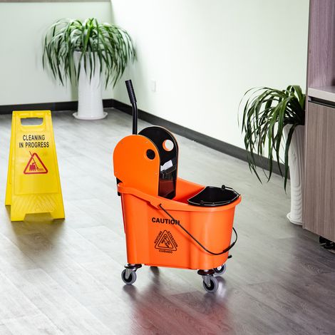 Chariot de nettoyage 36 litres Seau conduite serpillière avec dispositif d’essorage, orange, 54 x 41 x 91, 5 cm (1/4)