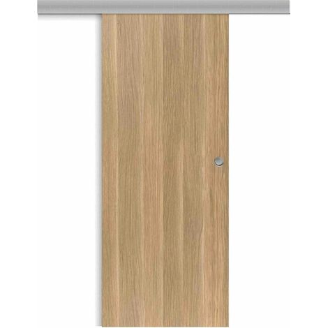 Porte coulissante applique Matild, H.204 x l.83 cm, sans serrure, finition chêne brut structuré - Reivilo