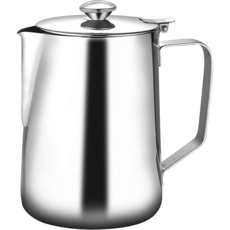 Pot à Lait Moussant Tasse à Café en Acier Inoxydable de Grande CapaCôté Avec un Couvercle-1500ML- (1/5)