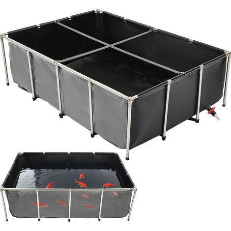 VEVOR Bassin a Poissons Hors Sol, Capacite 1781,3 L, Etang a Poissons en Toile PVC, avec Panneau Transparent, Cadre en Acier Inoxydable et Vanne de Vidange, pour Poissons Rouges, Carpes, Koïs, Noir