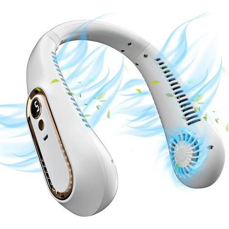 Ventilatore da collo, ventilatore da mento, ventilatore senza pale, velocità del vento regolabile a 5 livelli, display digitale, ventilatore personale portatile da 4000 mAh (bianco) (1/5)