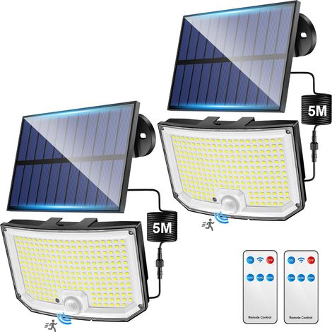Lampe Solaire Exterieur,【2 Paquet 238LED】 Lampe Solaire Exterieur Detecteur de Mouvement, 3 Modes & Télécommande Lumiere, IP65 Spot Solaire Exterieur Projecteur Solaire Exterieur (1/5)