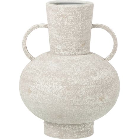 Vase blanc en métal avec poignées - blanc patiné (1/2)