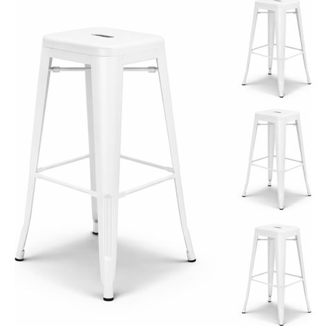 Lot de 4 tabourets de bar en métal blanc mat style industriel - Hauteur 76 cm