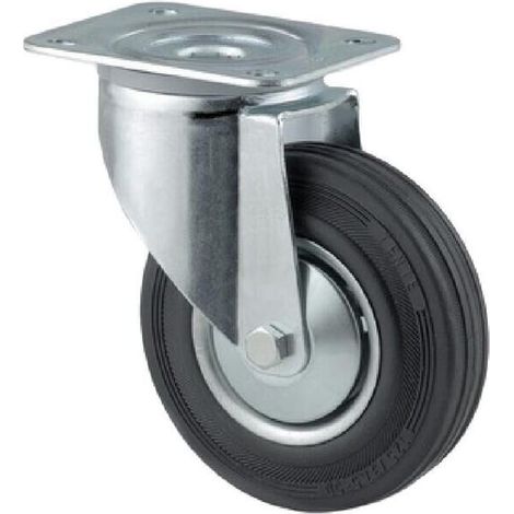Rueda industrial giratoria en goma: di谩metro160 x 40 mm placa soporte: 137 x 105 mm. Capacidad: 135 kg Tente TENTE 3470DVR160P63