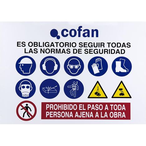 Cartel de obra en glasspack 0,7 mm 1000x700 mm, normas de seguridad incluidas