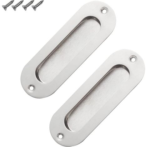 Nothers Zhioudz 2 Pièces Poignée de Porte Affleurante,Poignée de tirage Ovale Encastrée,Acier Inoxydable Brossé Satiné Poignée Cachée pour Porte Coulissante Armoire Placard Tiroir– Argent