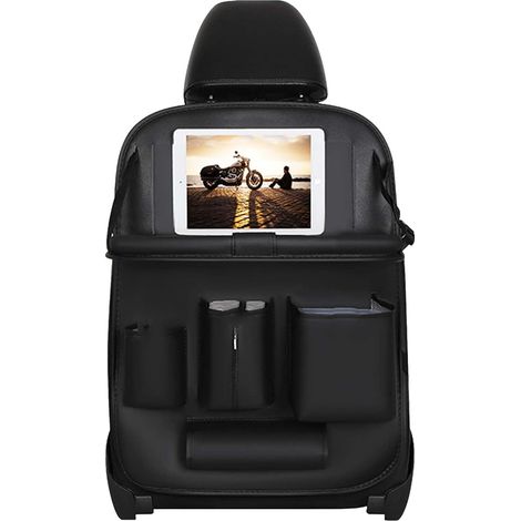 Organisateur Voiture Enfant, Protecteur Arrière de Siège Auto avec Plateau Pliable, Cuir PU Imperméabl Protection Siege Voiture Enfant, avec 4 Poches, Tablette Transparent Poches (Noir) (1/5)
