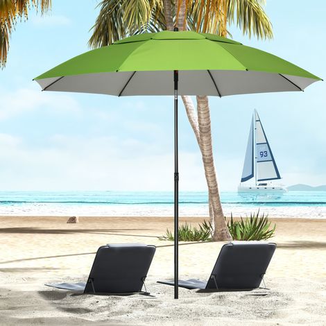 Parasol rond inclinable en métal avec protection UV30, comprenant 8 mâts en acier et un sac de transport, vert (1/5)
