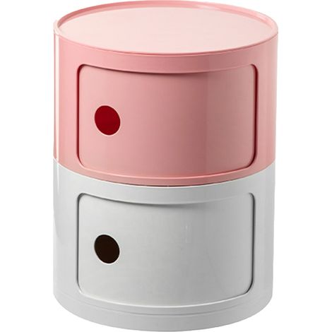 Table de chevet scandinave assortie, grand rangement rond pour chambre à coucher, rose et blanc cassé (deux étages) (1/5)