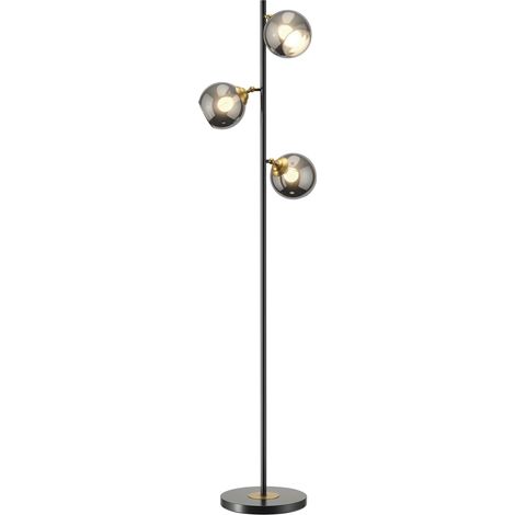 Lampadaire sur pied salon en métal avec 3 abat-jours globe métal chromé 40W Ø 36 x 162H cm noir et gris