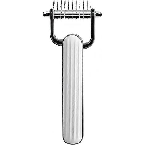 Peigne démêlant double face pour chiens et chats, lames en acier inoxydable sécuritaires, élimine les poils morts, les nœuds et les enchevêtrements. Petite taille. Gris. (1/5)