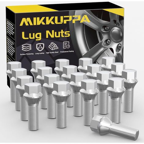 Lot de 20 boulons de roue M12 x 1,5 - Longueur de la tige : 27 - Cône 60° - Largeur de clé 17 mm - Argenté chromé (1/5)