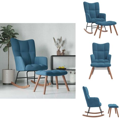 Chaise à bascule avec repose-pied Bleu Velours - Chaises À Bascule - Fauteuils Inclinables - Chaise Relaxante - Mobilier De Salon - Chaise Confortable (1/5)