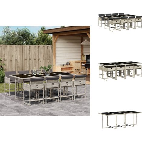Ensemble à manger de jardin et coussins 9 pcs gris clair rotin - Meubles De Jardin - Salon De Jardin - Set De Jardin - Table De Jardin - Chaises De Jardin (1/5)
