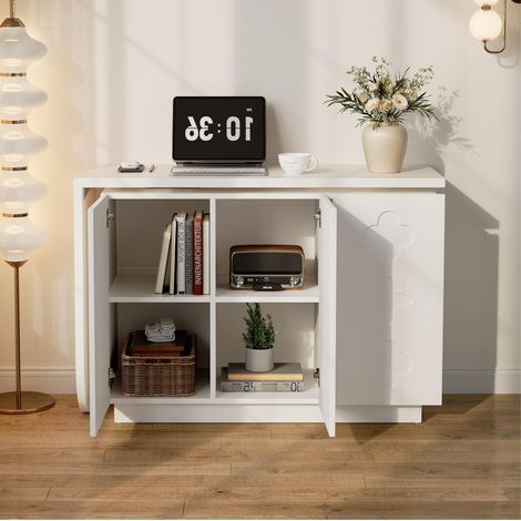 Bureau d'angle rotatif en L 110 cm en MDF, blanc HAVRYA (1/5)