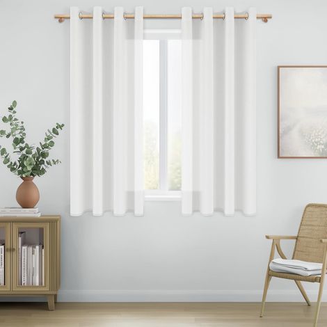 Rideaux Voilage Blanc Effet Lin 140x160cm, Lot de 2 Rideaux Lin Légers à Oeillets pour Fenetre Salon Chambre Adulte, Voilages Blancs Décoratifs Intérieurs Modernes (1/5)