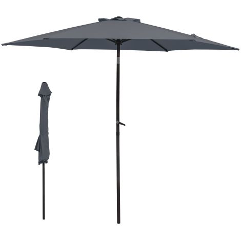 Knickbarer Sonnenschirm Ø 270 cm dunkelgrau, Reise Sonnenschirm aus Metall, Strandschirm für Balkon, Garten und Outdoor, Höhe 234 cm