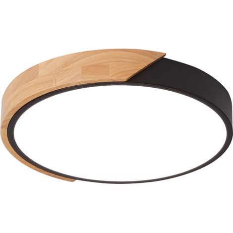 Plafonnier 24 W, encastrable, noir, rond, moderne, en bois, pour salon, chambre à coucher, cuisine, salon, couloir, maison, bureau, 6 500 K, lumière blanche froide