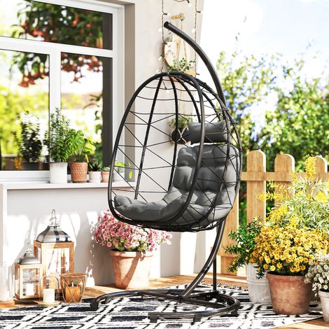Chaise suspendue poudre extérieure chaise œuf y compris la sellerie résistant aux intempéries gris foncé x x 102 cm 195 cm 102 cm